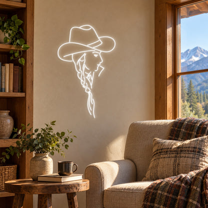 Cowgirl Profile with Braided Hair LED Neon Sign - lifestyle view