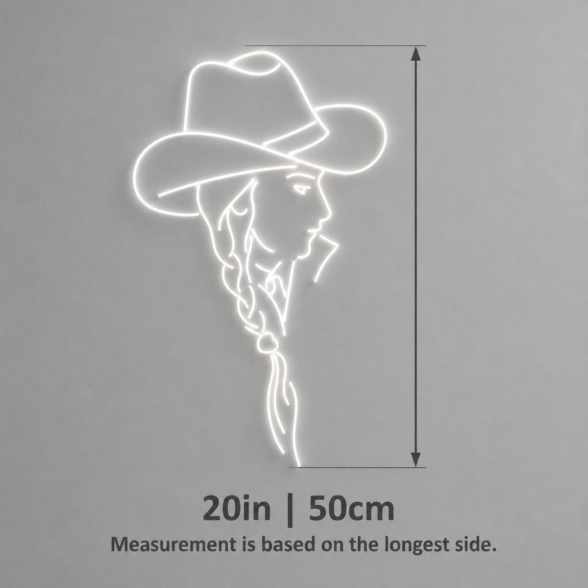 Cowgirl Profile with Braided Hair LED Neon Sign - size guide