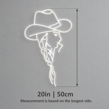 Cowgirl Profile with Braided Hair LED Neon Sign - size guide