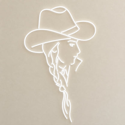 Cowgirl Profile with Braided Hair LED Neon Sign - natural light view