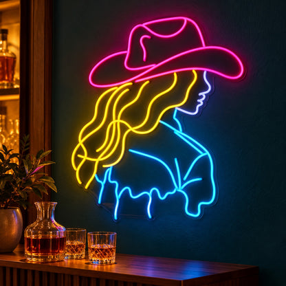 Cowgirl Profile with Shirt LED Neon Sign - advertising view