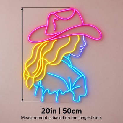 Cowgirl Profile with Shirt LED Neon Sign - size guide