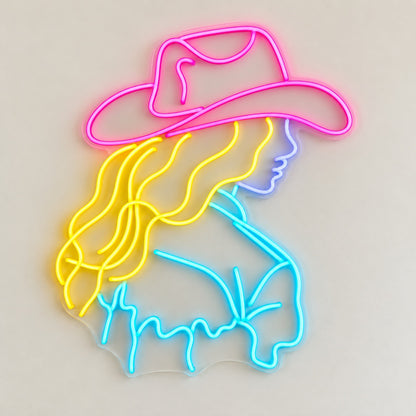 Cowgirl Profile with Shirt LED Neon Sign - natural light view
