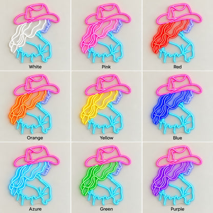 Cowgirl Profile with Shirt LED Neon Sign - nine-color grid