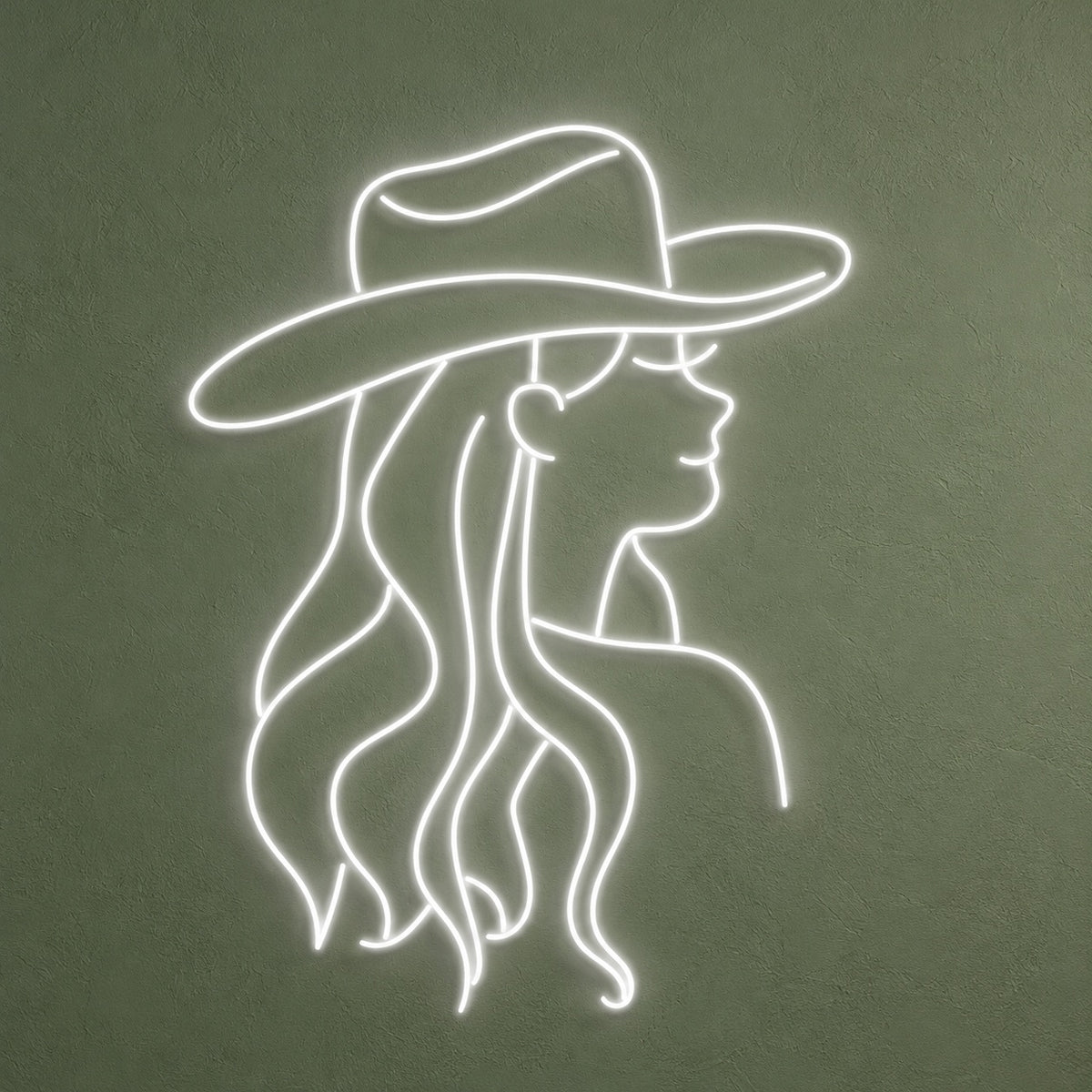 Cowgirl Profile with Long Wavy Hair LED Neon Sign - product hero