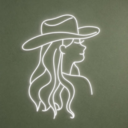 Cowgirl Profile with Long Wavy Hair LED Neon Sign - product hero