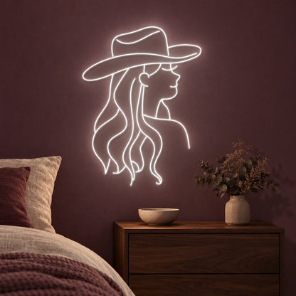 Cowgirl Profile with Long Wavy Hair LED Neon Sign - advertising view