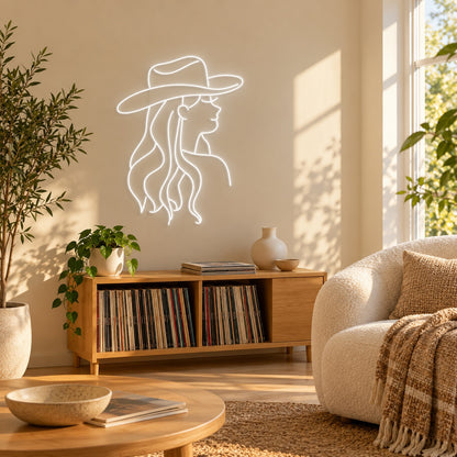 Cowgirl Profile with Long Wavy Hair LED Neon Sign - lifestyle view