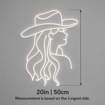 Cowgirl Profile with Long Wavy Hair LED Neon Sign - size guide