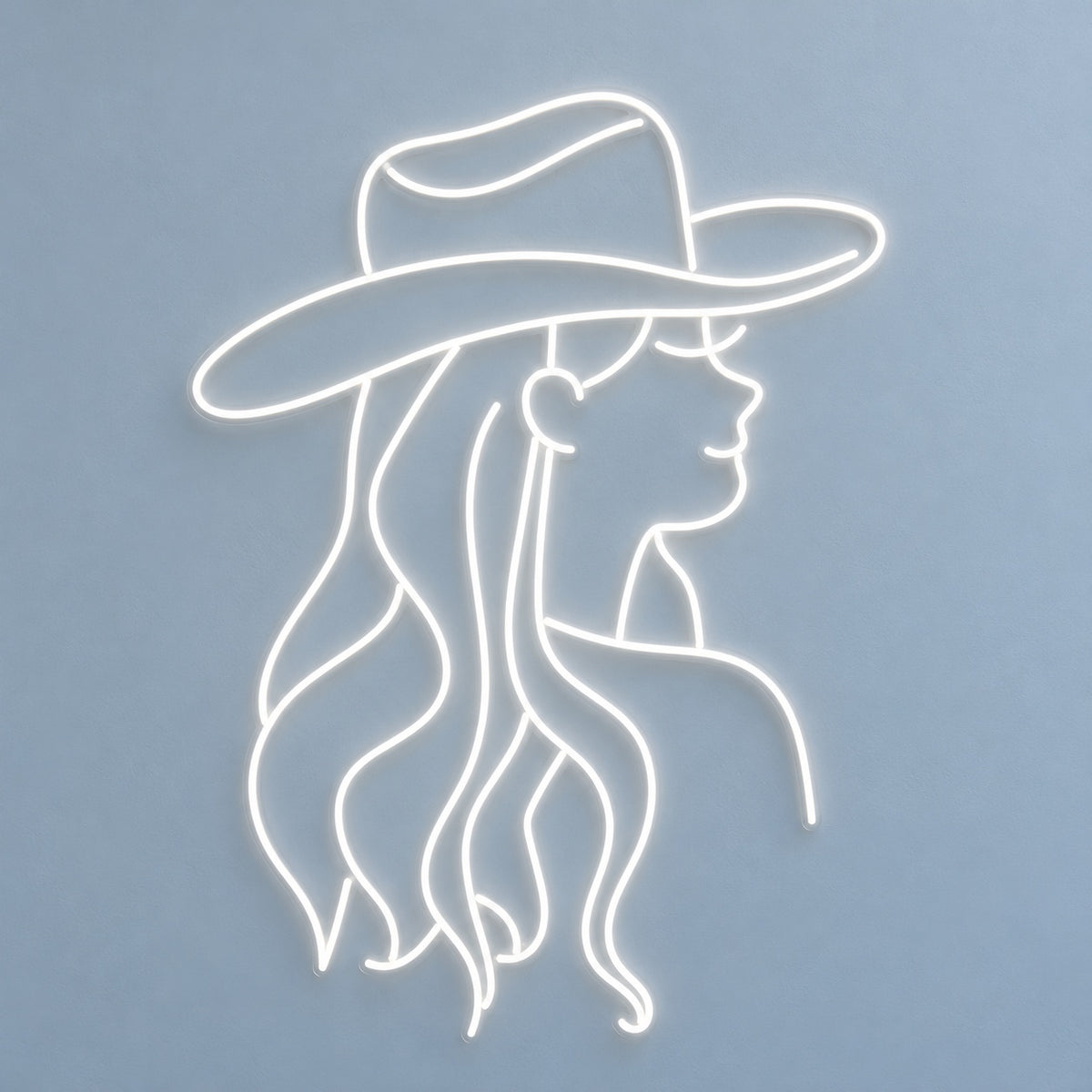 Cowgirl Profile with Long Wavy Hair LED Neon Sign - natural light view