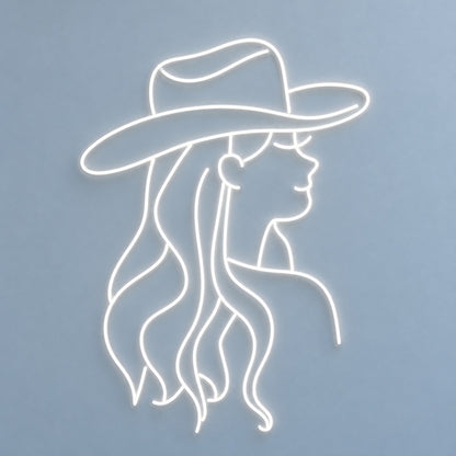 Cowgirl Profile with Long Wavy Hair LED Neon Sign - natural light view