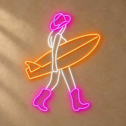 Cowgirl with Surfboard LED Neon Sign - product hero