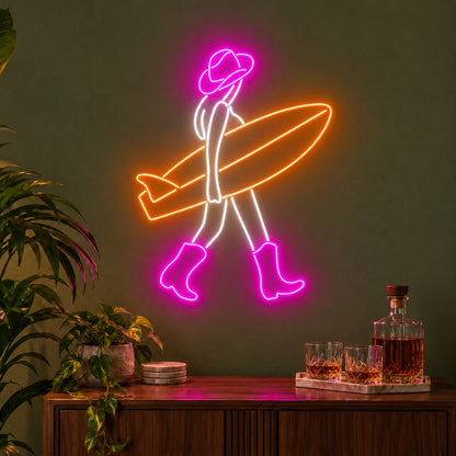 Cowgirl with Surfboard LED Neon Sign - advertising view