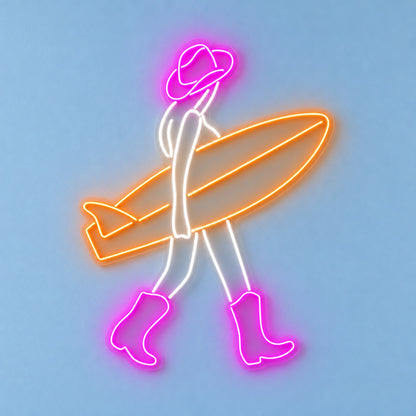 Cowgirl with Surfboard LED Neon Sign - natural light view