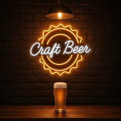 Craft Beer Bottle Cap Light for Pub Garage Man Cave LED Neon Sign - advertising view