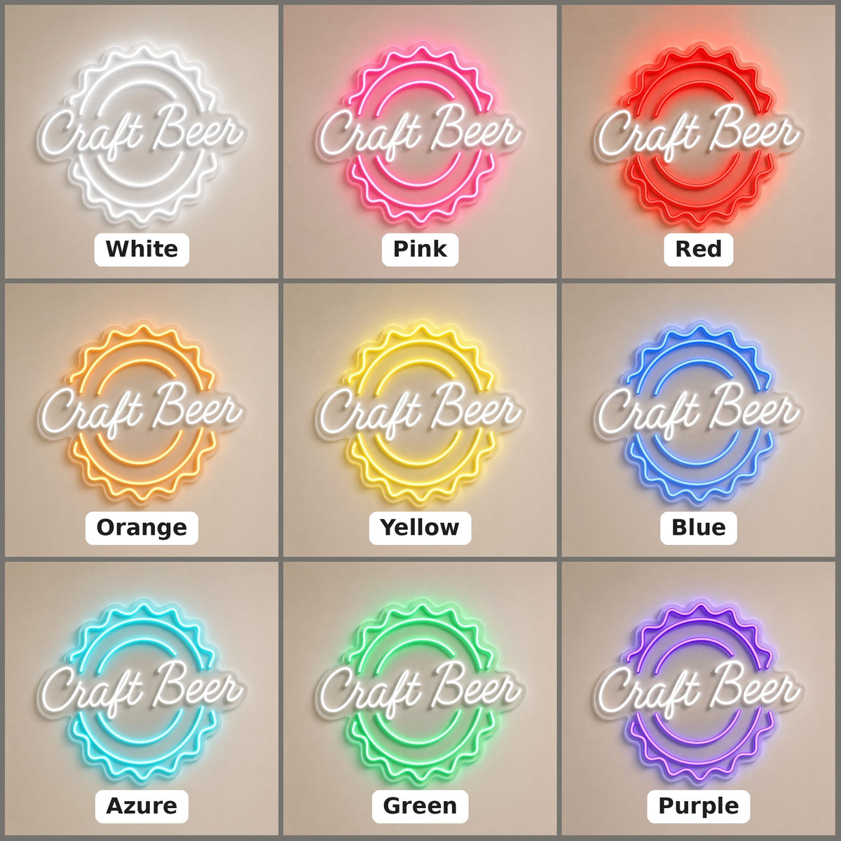 Craft Beer Bottle Cap Light for Pub Garage Man Cave LED Neon Sign - nine-color grid