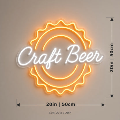 Craft Beer Bottle Cap with Remote Dimmer for Man Cave Bar LED Neon Sign - size guide