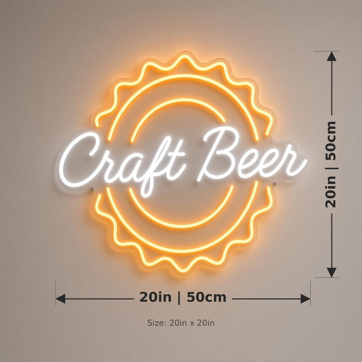 Craft Beer Bottle Cap for Brewery Taproom LED Neon Sign - size guide