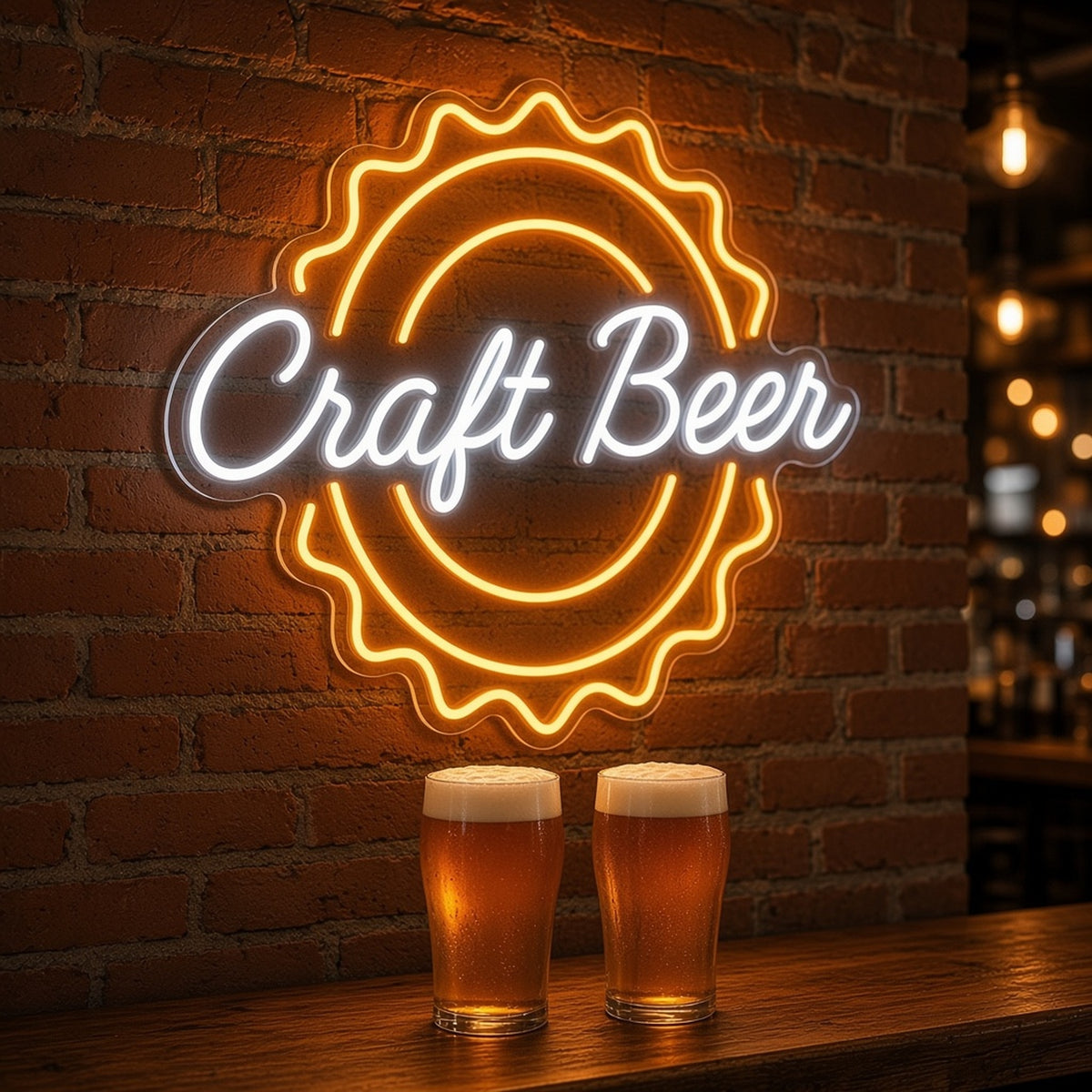 Craft Beer with Bottle Cap for Home Bar Brewery LED Neon Sign - advertising view