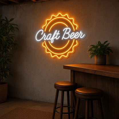 Craft Beer with Bottle Cap for Home Bar Brewery LED Neon Sign - lifestyle view