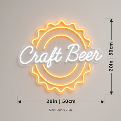 Craft Beer with Bottle Cap for Home Bar Brewery LED Neon Sign - size guide
