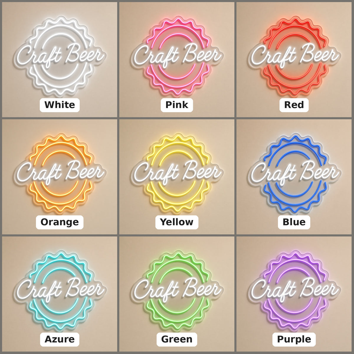Craft Beer with Bottle Cap for Home Bar Brewery LED Neon Sign - nine-color grid
