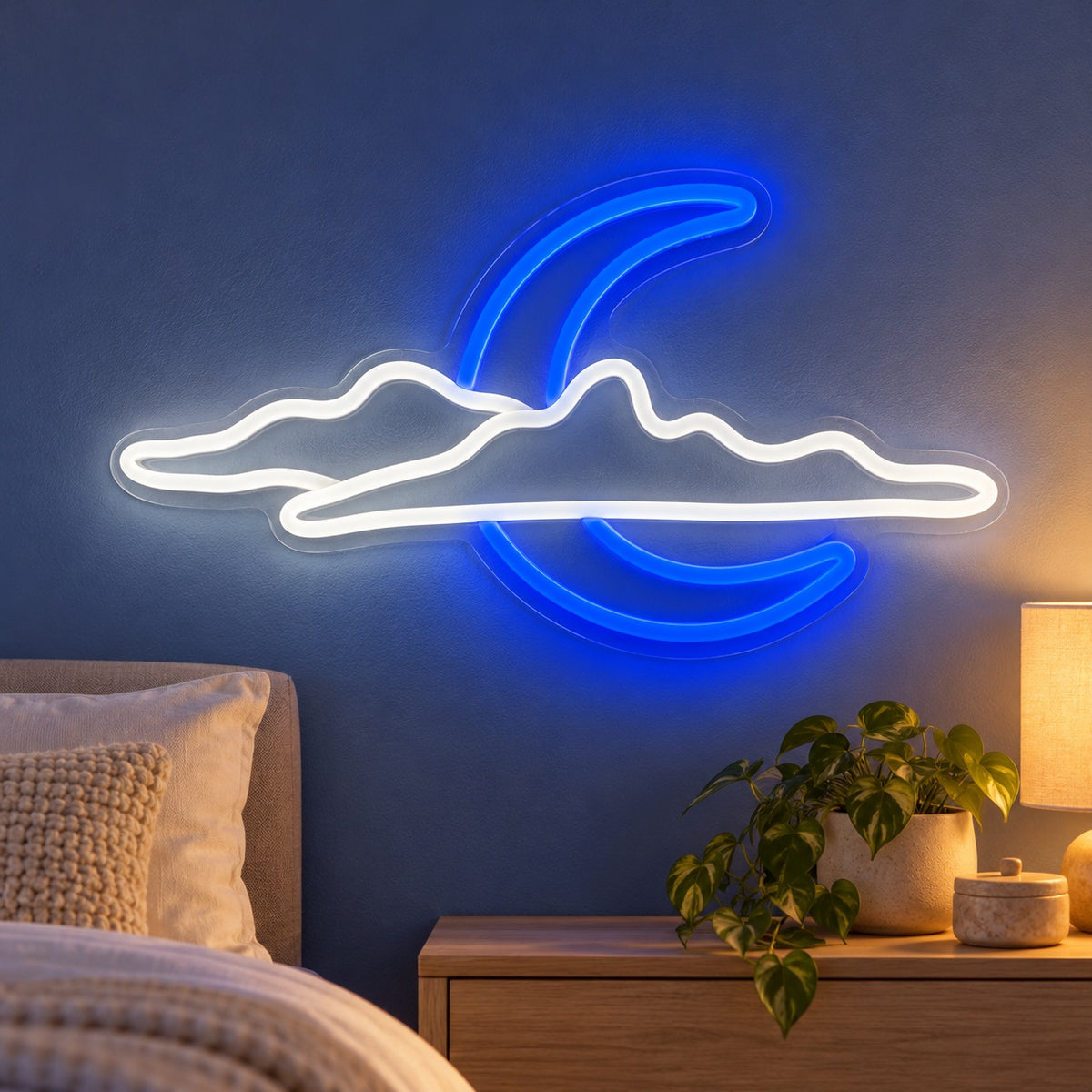 Crescent Moon And Clouds LED Neon Sign - advertising view
