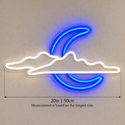Crescent Moon And Clouds LED Neon Sign - size guide