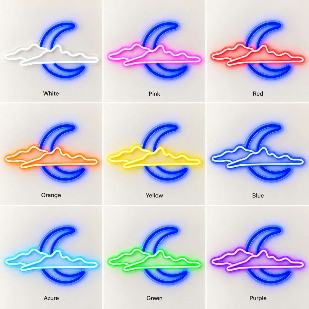 Crescent Moon And Clouds LED Neon Sign - nine-color grid