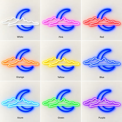 Crescent Moon And Clouds LED Neon Sign - nine-color grid