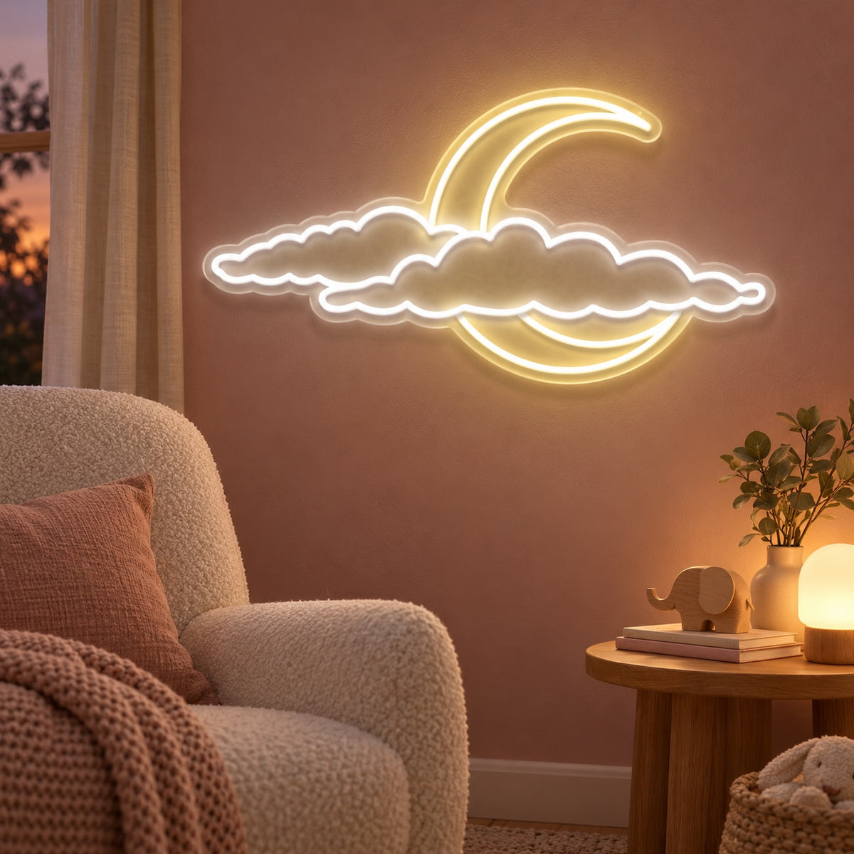 Crescent Moon Behind Clouds LED Neon Sign - advertising view