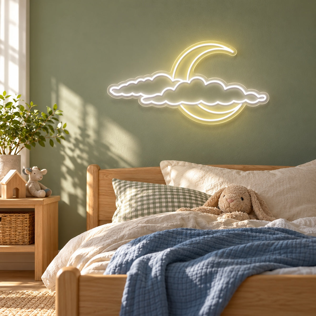 Crescent Moon Behind Clouds LED Neon Sign - lifestyle view