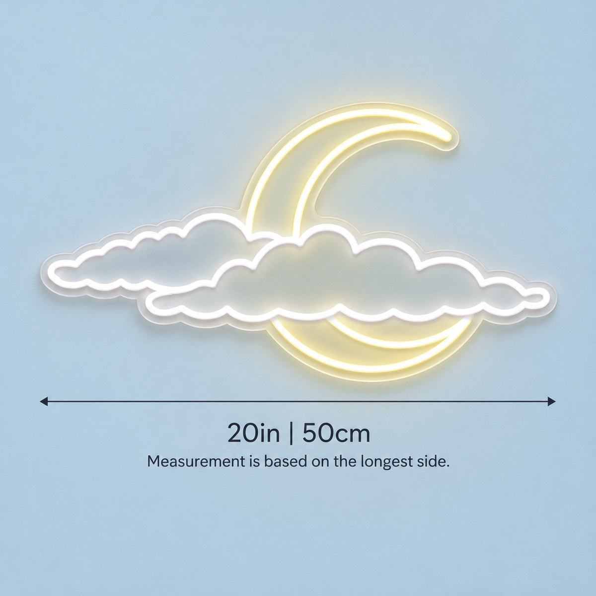 Crescent Moon Behind Clouds LED Neon Sign - size guide