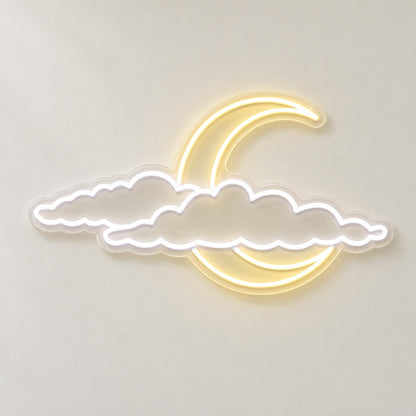 Crescent Moon Behind Clouds LED Neon Sign - natural light view