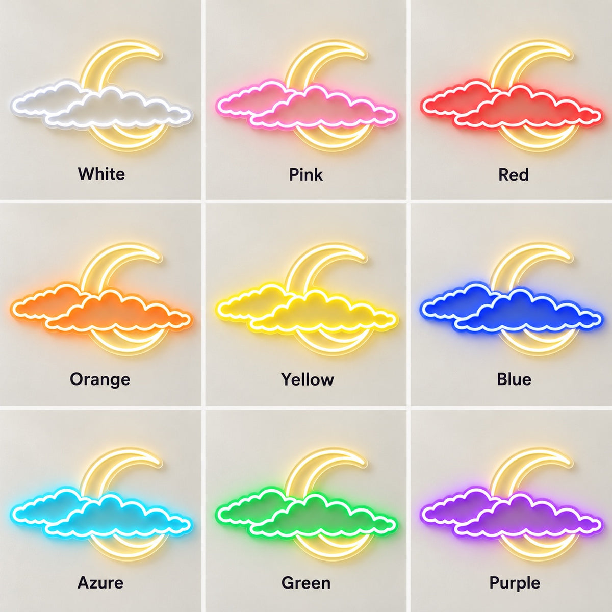Crescent Moon Behind Clouds LED Neon Sign - nine-color grid