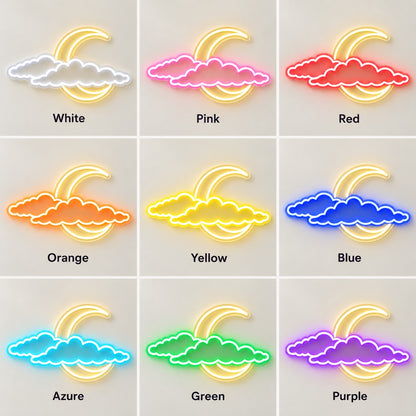 Crescent Moon Behind Clouds LED Neon Sign - nine-color grid