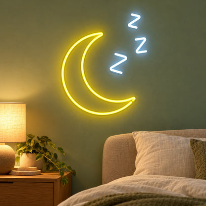 Crescent Moon Sleep LED Neon Sign - advertising view