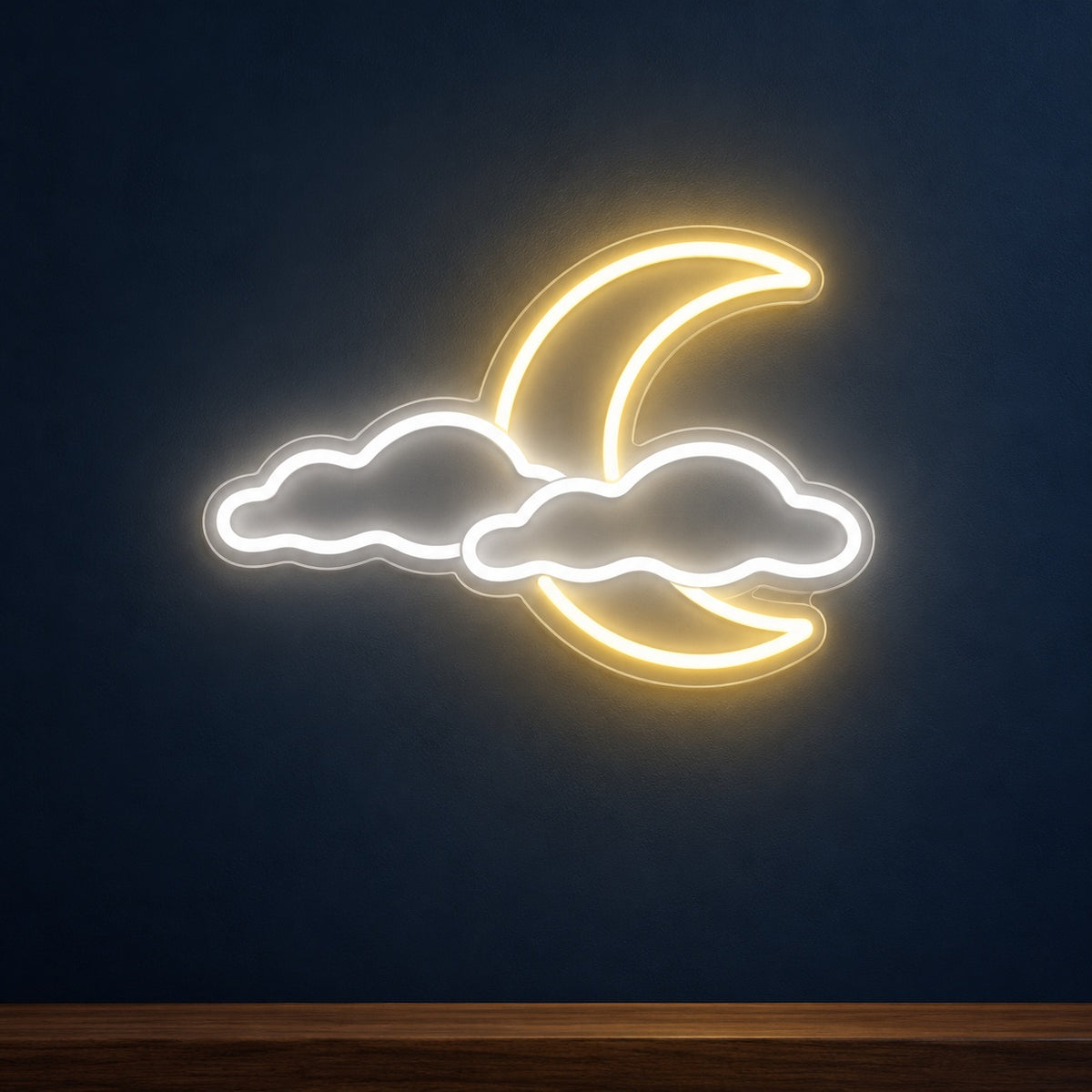 Crescent Moon With Two Clouds LED Neon Sign - product hero