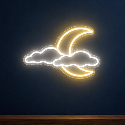 Crescent Moon With Two Clouds LED Neon Sign - product hero