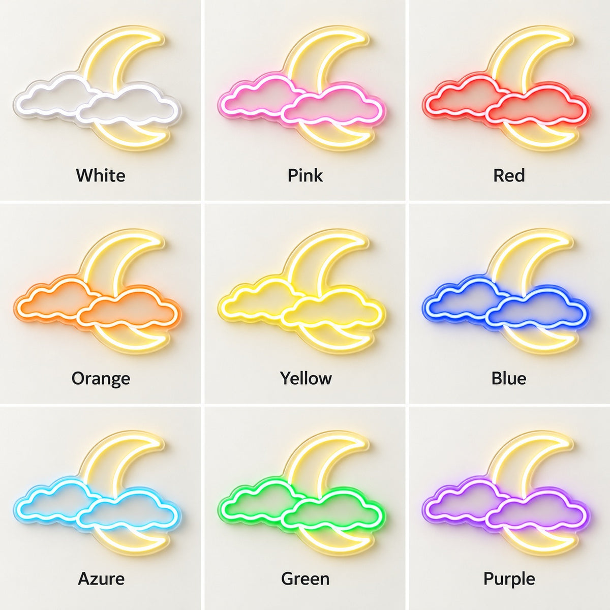 Crescent Moon With Two Clouds LED Neon Sign - nine-color grid