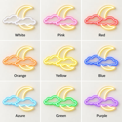Crescent Moon With Two Clouds LED Neon Sign - nine-color grid