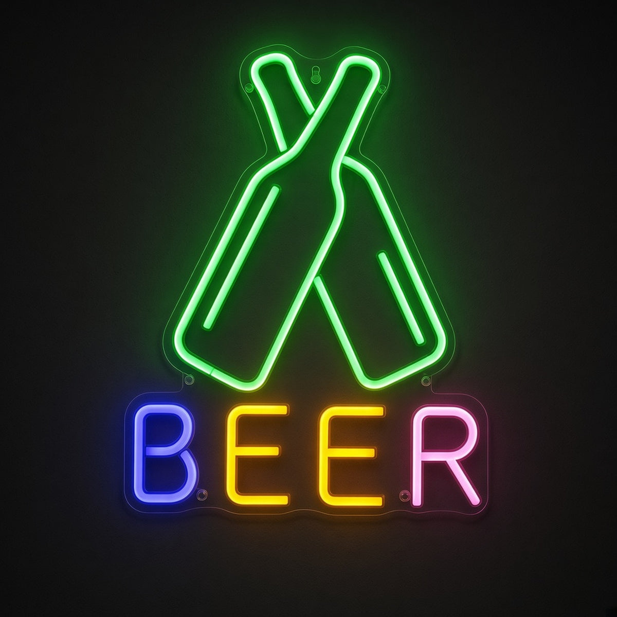 Crossed Beer Bottles Multicolor BEER Letters Wall Mount for Bar LED Neon Sign - product hero