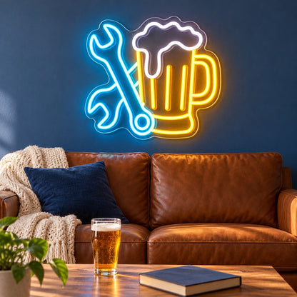 Crossed Wrenches Beer Mug LED Neon Sign - lifestyle view