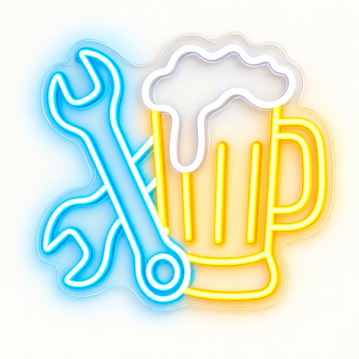 Crossed Wrenches Beer Mug LED Neon Sign - natural light view