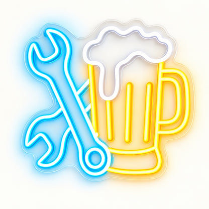 Crossed Wrenches Beer Mug LED Neon Sign - natural light view