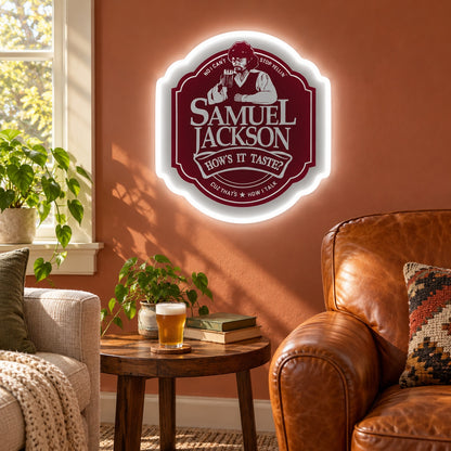 Curly Haired Man Beer Badge LED Neon Sign - lifestyle view