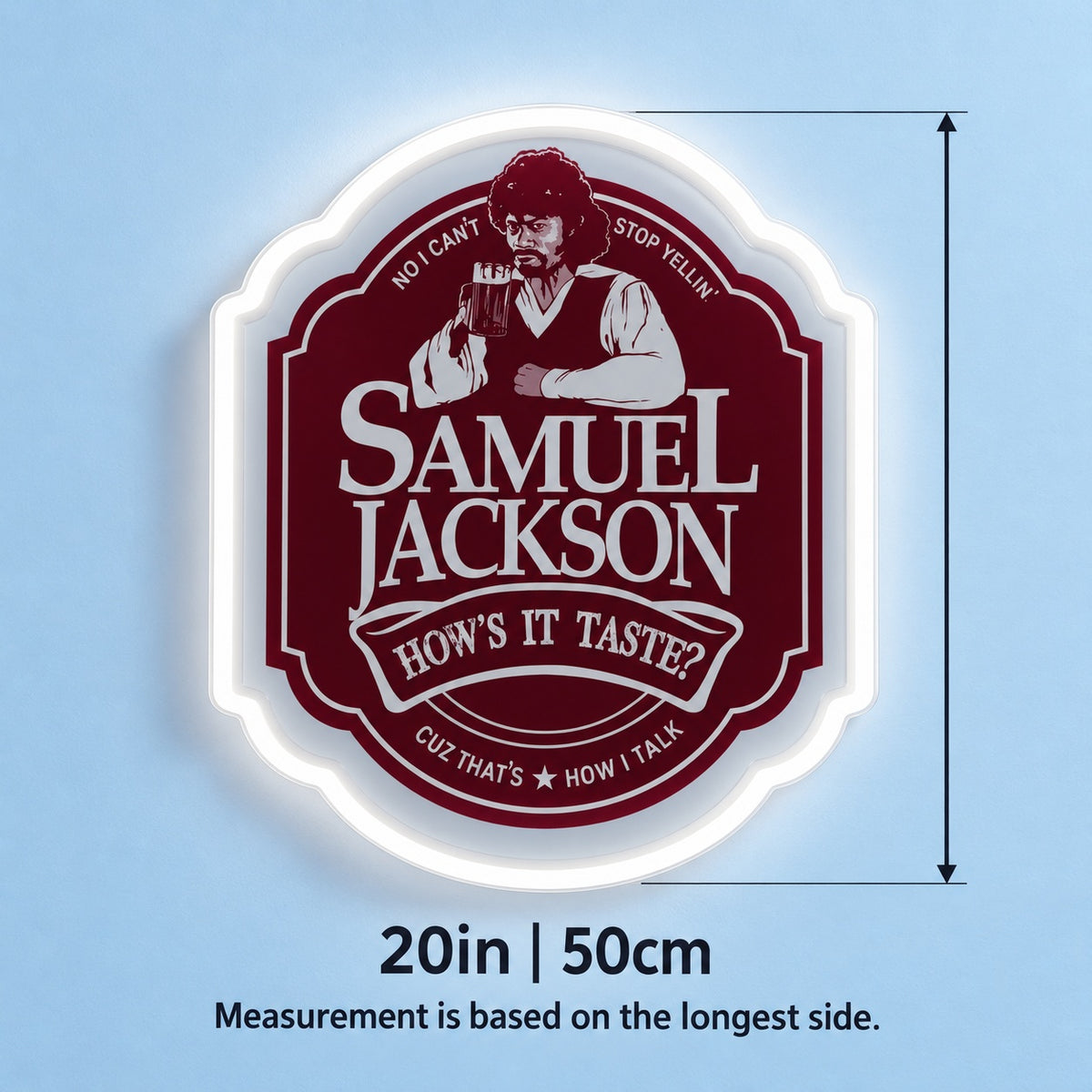 Curly Haired Man Beer Badge LED Neon Sign - size guide