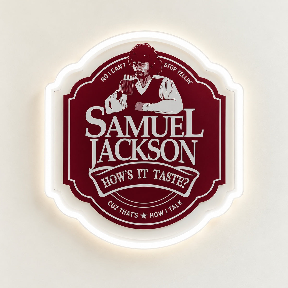 Curly Haired Man Beer Badge LED Neon Sign - natural light view