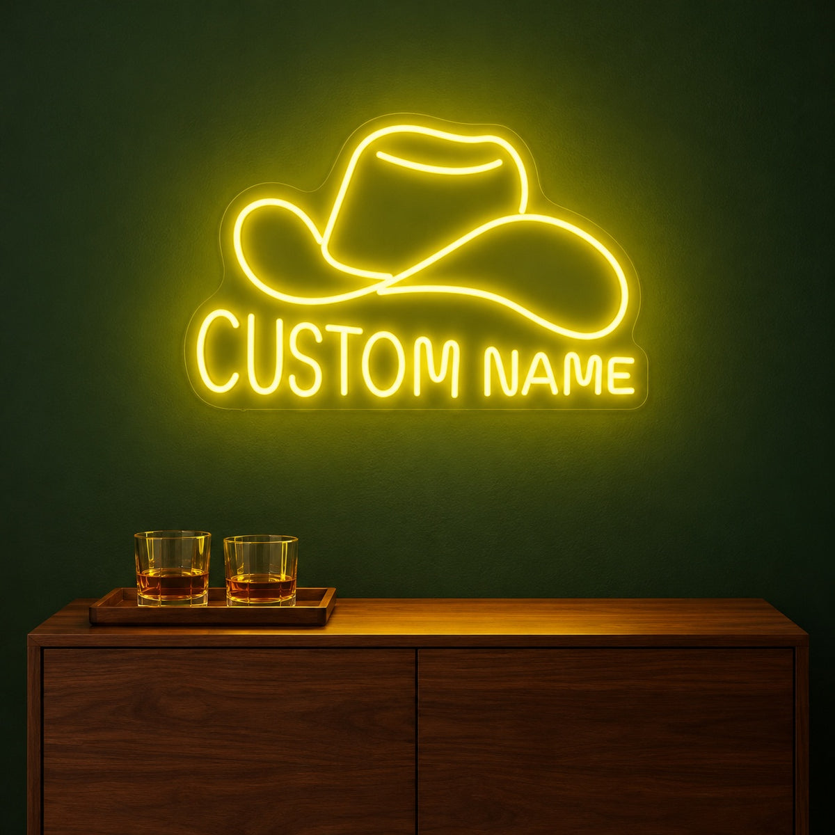 Custom Name Cowboy Hat LED Neon Sign - advertising view