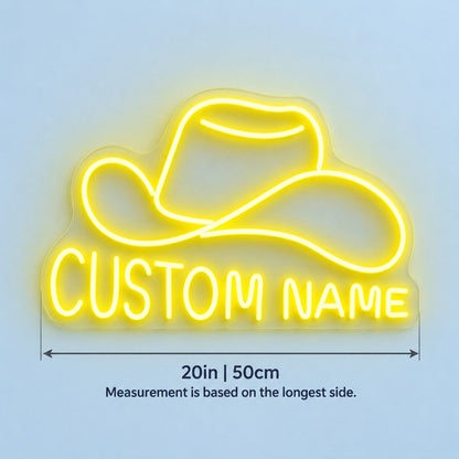 Custom Name Cowboy Hat LED Neon Sign - size guide